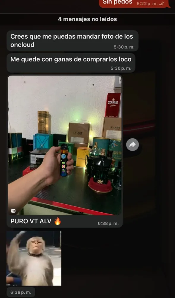 Cliente con su vape y sus perfumes: "PURO VT ALV"