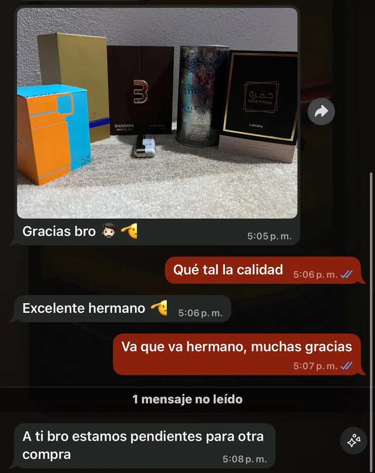 "Excelente hermano. A ti bro, estamos pendientes para otra compra"